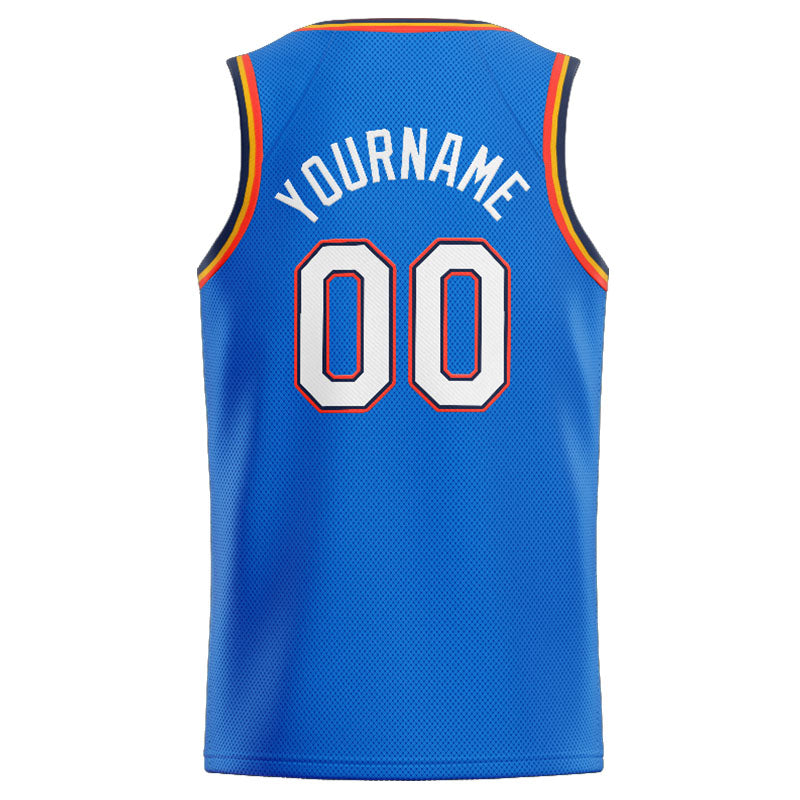 Custom Stitched Basketball Jersey for Men, Women And Kids Blue-White-Navy-Orange