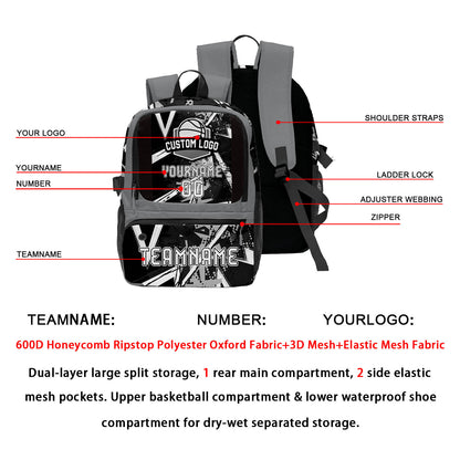Custom Black Gray White Basketball Soccer Backpack Personalized Player Names Numbers Team Logo #BB-0919-0002
