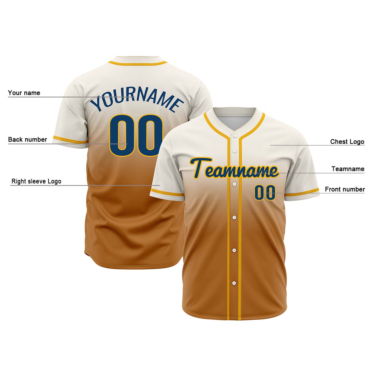 Custom Off White Brown Hip Hop Baseball Jersey Stitched Printed - Personalized Name Number Shirts #BB-0919-0069