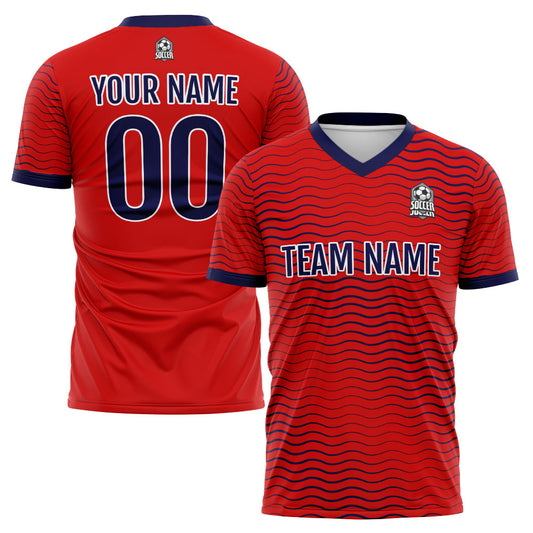 Custom Soccer Uniform Jersey Kids Adults Personalized Set Jersey Red&Navy Wave