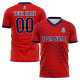 Custom Soccer Uniform Jersey Kids Adults Personalized Set Jersey Red&Navy Wave