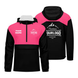 Custom Pink Black Windproof Softshell  Hooded Jacket - Lightweight Full - Zip, Full Print Logos & Texts