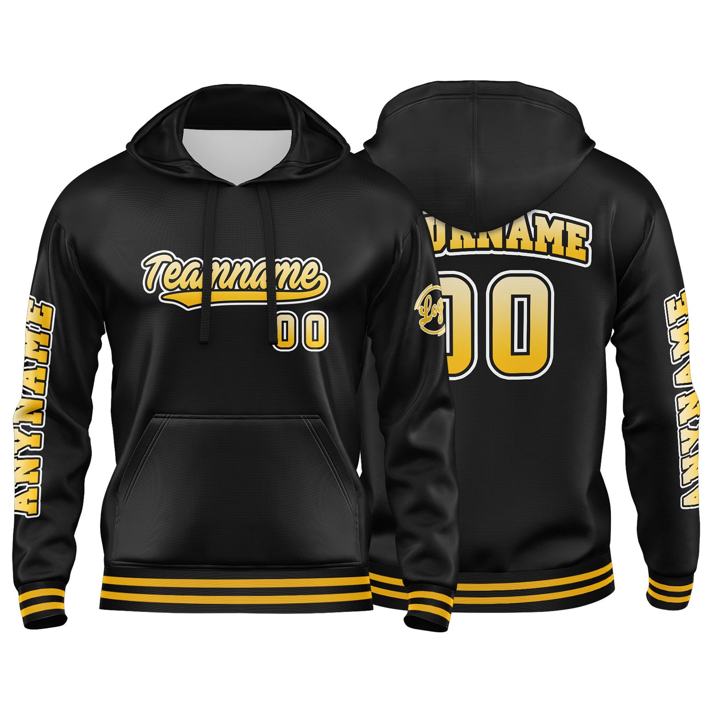 Custom Yellow Black Sweatshirt Hoodie For Men Women Girl Boy Print Your Logo Name Number