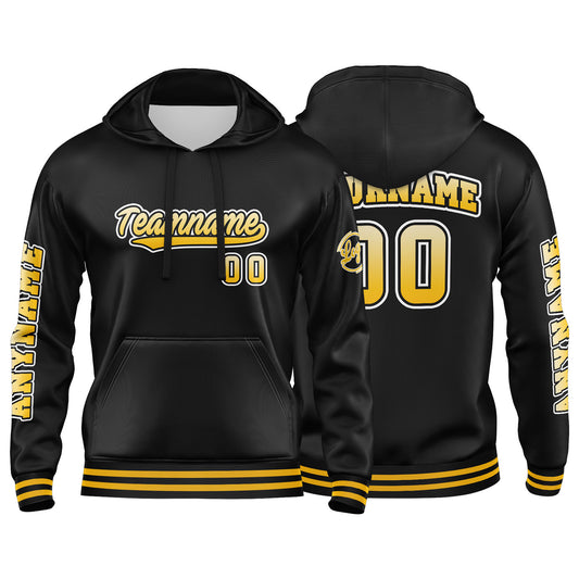 Custom Yellow Black Sweatshirt Hoodie For Men Women Girl Boy Print Your Logo Name Number