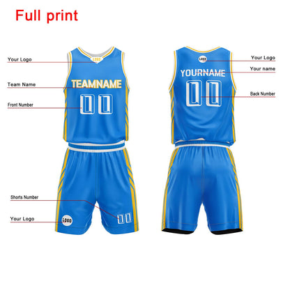 Custom Sky Blue Basketball Jersey Uniform Suit Printed Your Logo Name Number