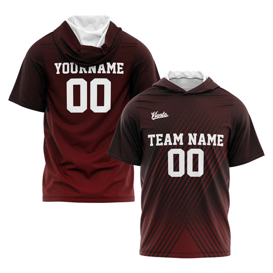 Custom Dark Red Short Sleeve Hoodies for Men Women Shirts with Hoods Printed Name Logo