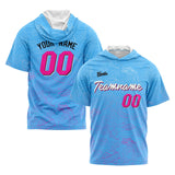 Custom Light Blue Pink Hooded T-Shirt Short Sleeve Hoodies for Men Women Shirts with Hoods Printed Name Logo