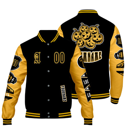 Custom Black Yellow Letterman Varsity Jacket Personalized Embroidery Printing
