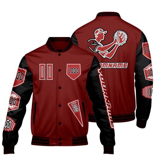 Custom Red Black Letterman Varsity Jacket Personalized Embroidery Printing