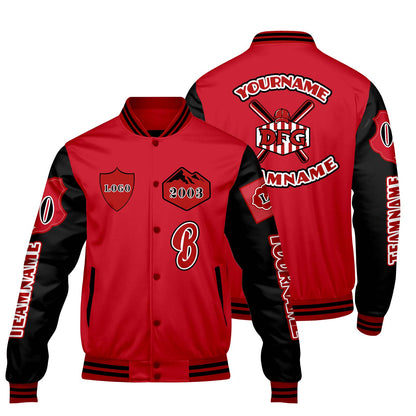 Custom Bright Red Black Letterman Varsity Jacket Personalized Embroidery Printing