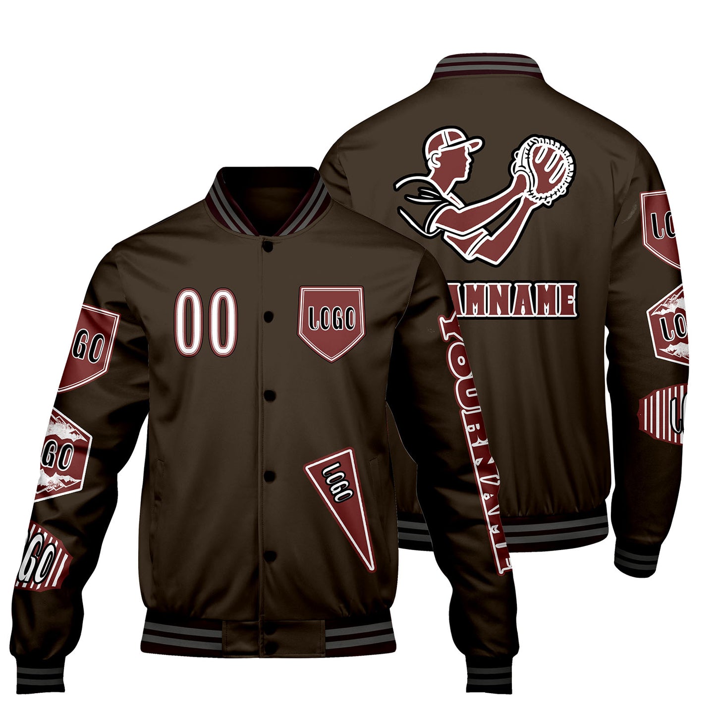 Custom Brown Letterman Varsity Jacket Personalized Embroidery Printing