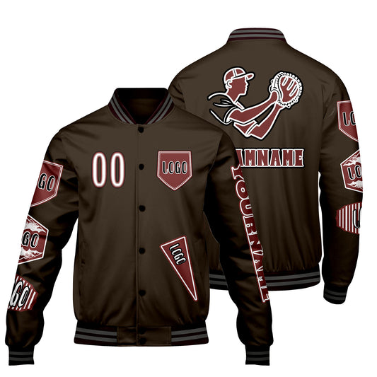 Custom Brown Letterman Varsity Jacket Personalized Embroidery Printing