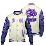 Custom White Purple Letterman Varsity Jacket Personalized Embroidery Printing