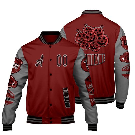 Custom Burgundy Gray Letterman Varsity Jacket Personalized Embroidery Printing