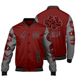 Custom Burgundy Gray Letterman Varsity Jacket Personalized Embroidery Printing