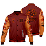 Custom Burgundy Dark Orange Letterman Varsity Jacket Personalized Embroidery Printing