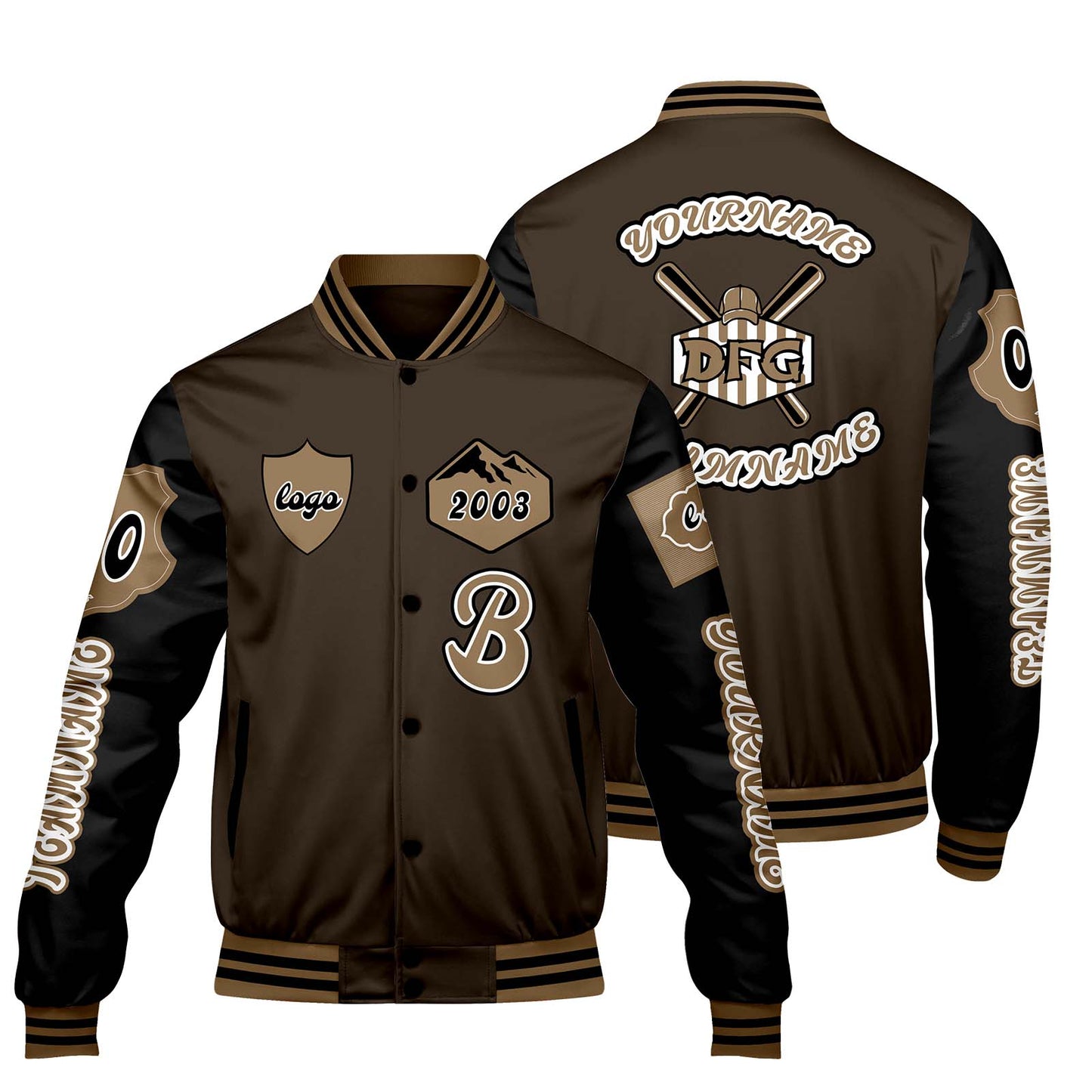 Custom Brown Black Letterman Varsity Jacket Personalized Embroidery Printing