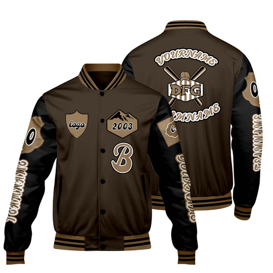 Custom Brown Black Letterman Varsity Jacket Personalized Embroidery Printing