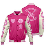 Custom Pink White Letterman Varsity Jacket Personalized Embroidery Printing