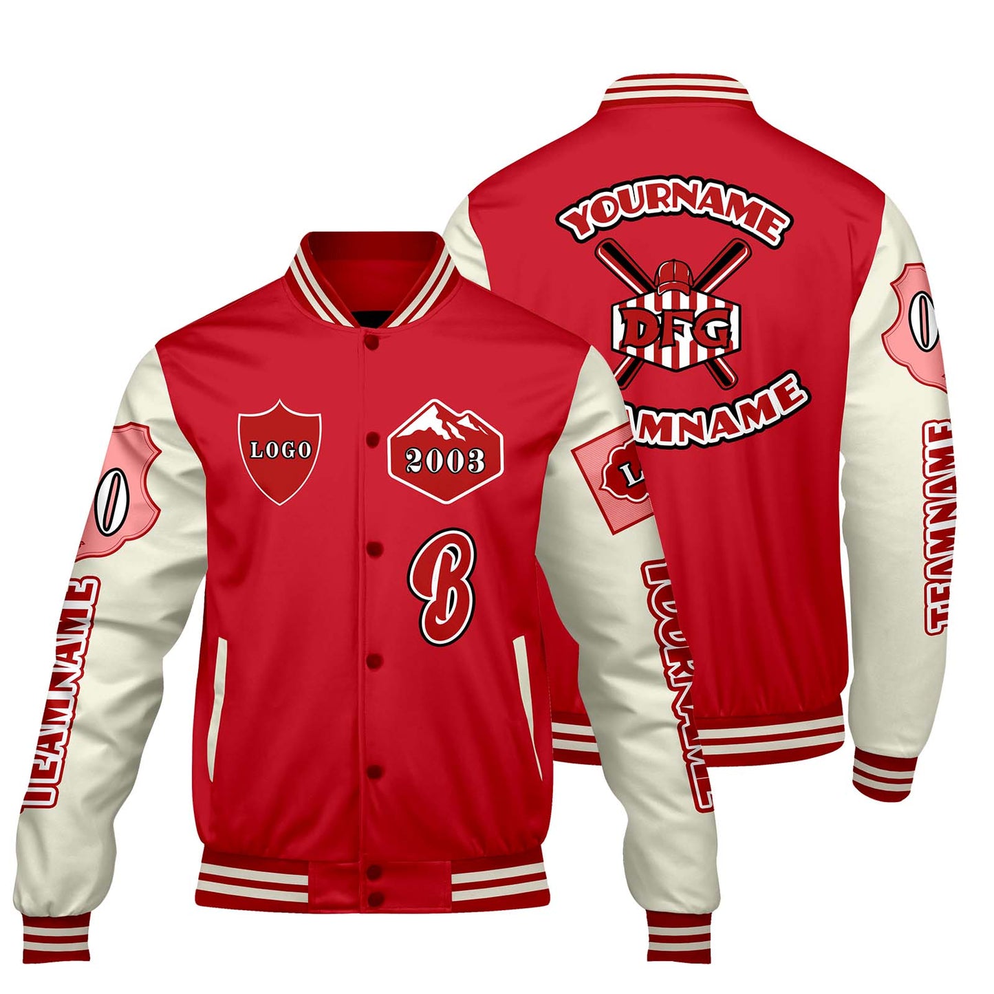 Custom Bright Red White Letterman Varsity Jacket Personalized Embroidery Printing