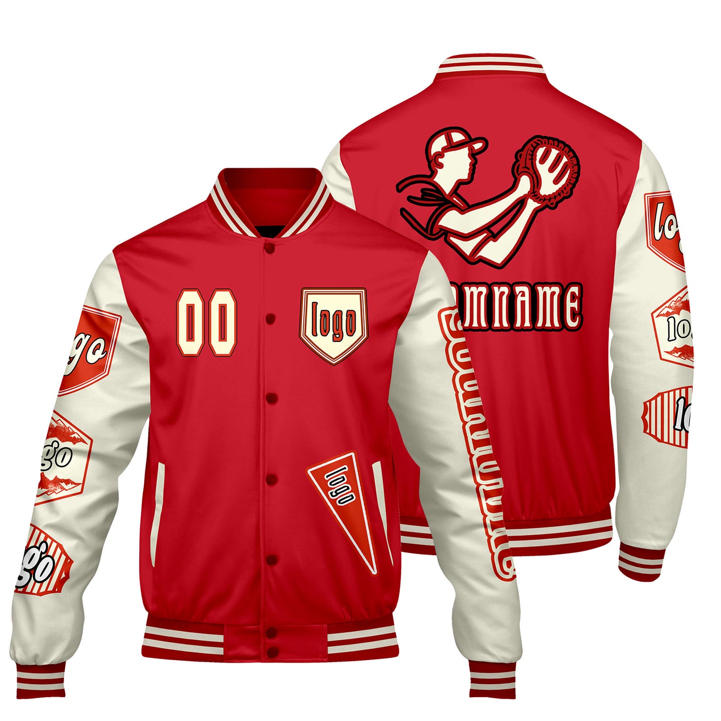 Custom Red Beige Letterman Varsity Jacket Personalized Embroidery Printing