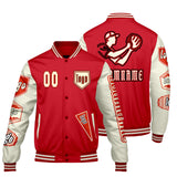 Custom Red Beige Letterman Varsity Jacket Personalized Embroidery Printing