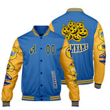 Custom Blue Yellow Letterman Varsity Jacket Personalized Embroidery Printing