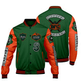 Custom Green Orange Letterman Varsity Jacket Personalized Embroidery Printing