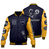 Custom Navy Yellow Letterman Varsity Jacket Personalized Embroidery Printing