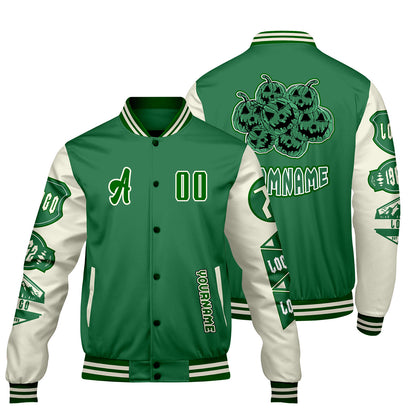 Custom Green White Letterman Varsity Jacket Personalized Embroidery Printing