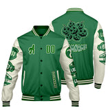 Custom Green White Letterman Varsity Jacket Personalized Embroidery Printing