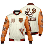 Custom White Dark Orange Letterman Varsity Jacket Personalized Embroidery Printing