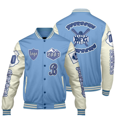 Custom Blue White Letterman Varsity Jacket Personalized Embroidery Printing