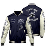 Custom Navy White Letterman Varsity Jacket Personalized Embroidery Printing