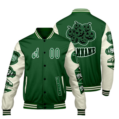 Custom Green White Letterman Varsity Jacket Personalized Embroidery Printing
