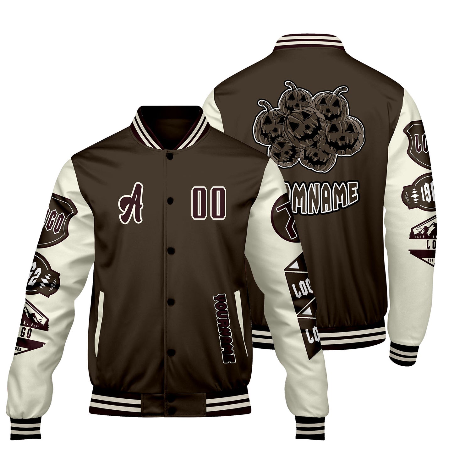 Custom Brown White Letterman Varsity Jacket Personalized Embroidery Printing