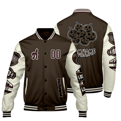 Custom Brown White Letterman Varsity Jacket Personalized Embroidery Printing