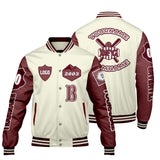 Custom White Maroon Letterman Varsity Jacket Personalized Embroidery Printing