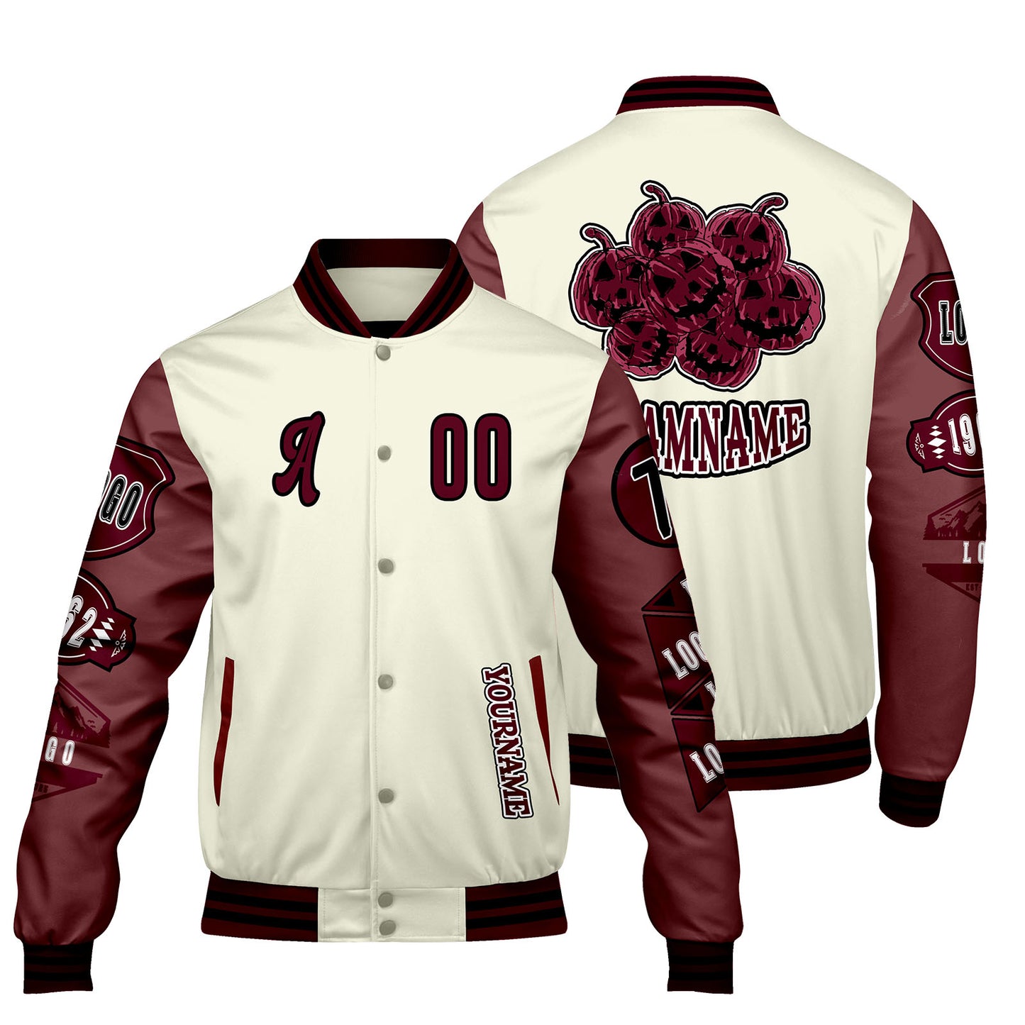 Custom White Burgundy Letterman Varsity Jacket Personalized Embroidery Printing