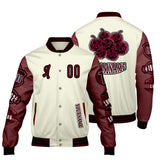 Custom White Burgundy Letterman Varsity Jacket Personalized Embroidery Printing