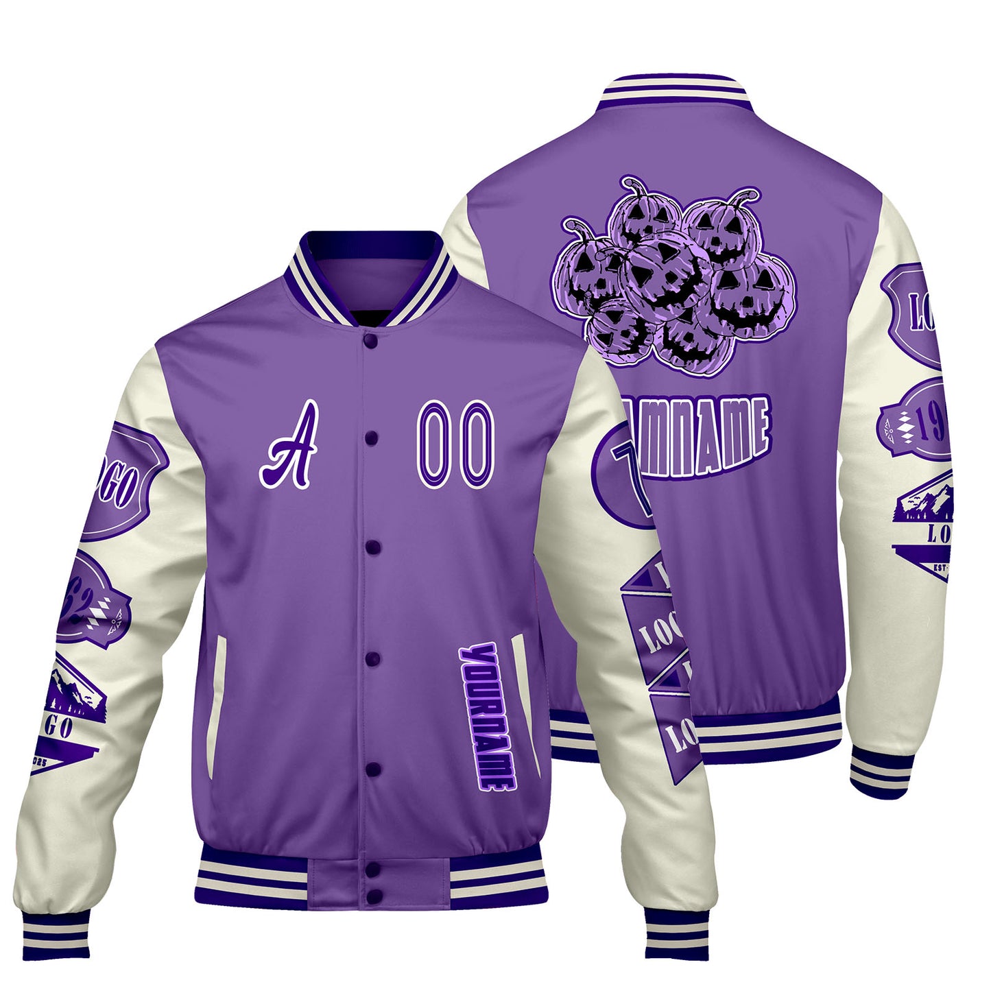 Custom Purple White Letterman Varsity Jacket Personalized Embroidery Printing