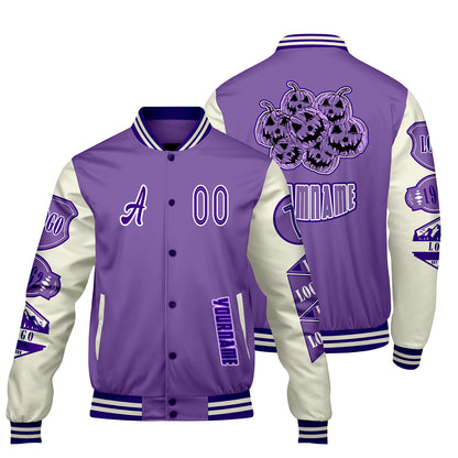 Custom Purple White Letterman Varsity Jacket Personalized Embroidery Printing