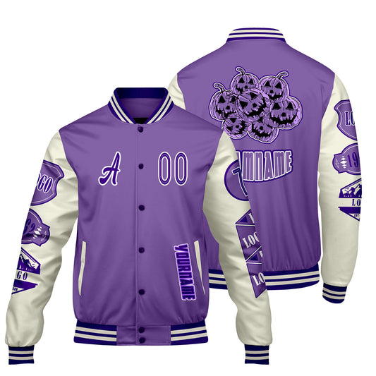 Custom Purple White Letterman Varsity Jacket Personalized Embroidery Printing