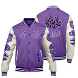 Custom Purple White Letterman Varsity Jacket Personalized Embroidery Printing