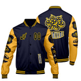 Custom Navy Yellow Letterman Varsity Jacket Personalized Embroidery Printing
