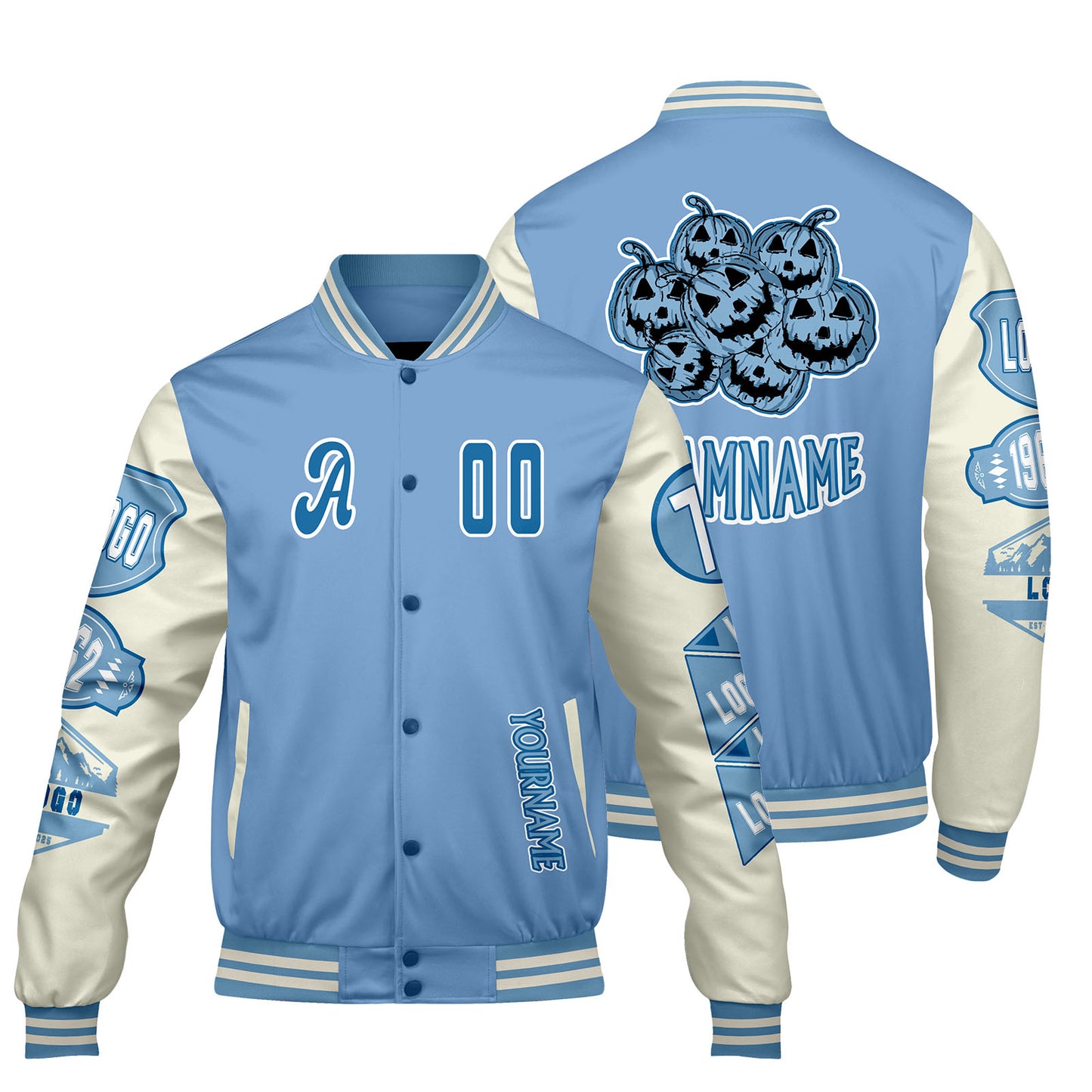 Custom Blue White Letterman Varsity Jacket Personalized Embroidery Printing
