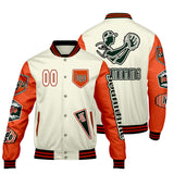 Custom White Bright Orange Letterman Varsity Jacket Personalized Embroidery Printing