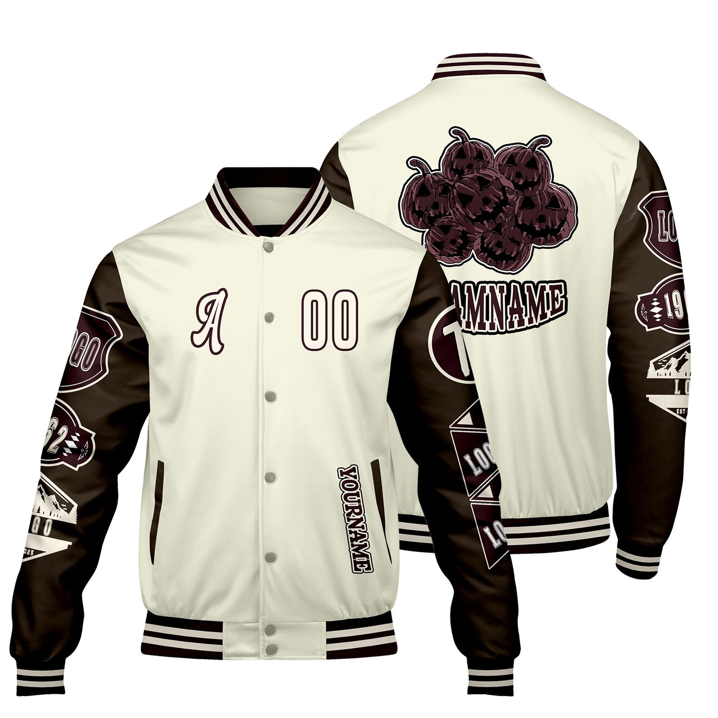 Custom White Brown Letterman Varsity Jacket Personalized Embroidery Printing