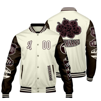 Custom White Brown Letterman Varsity Jacket Personalized Embroidery Printing