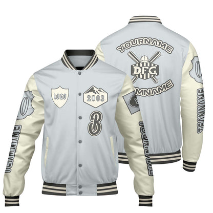 Custom Gray White Letterman Varsity Jacket Personalized Embroidery Printing